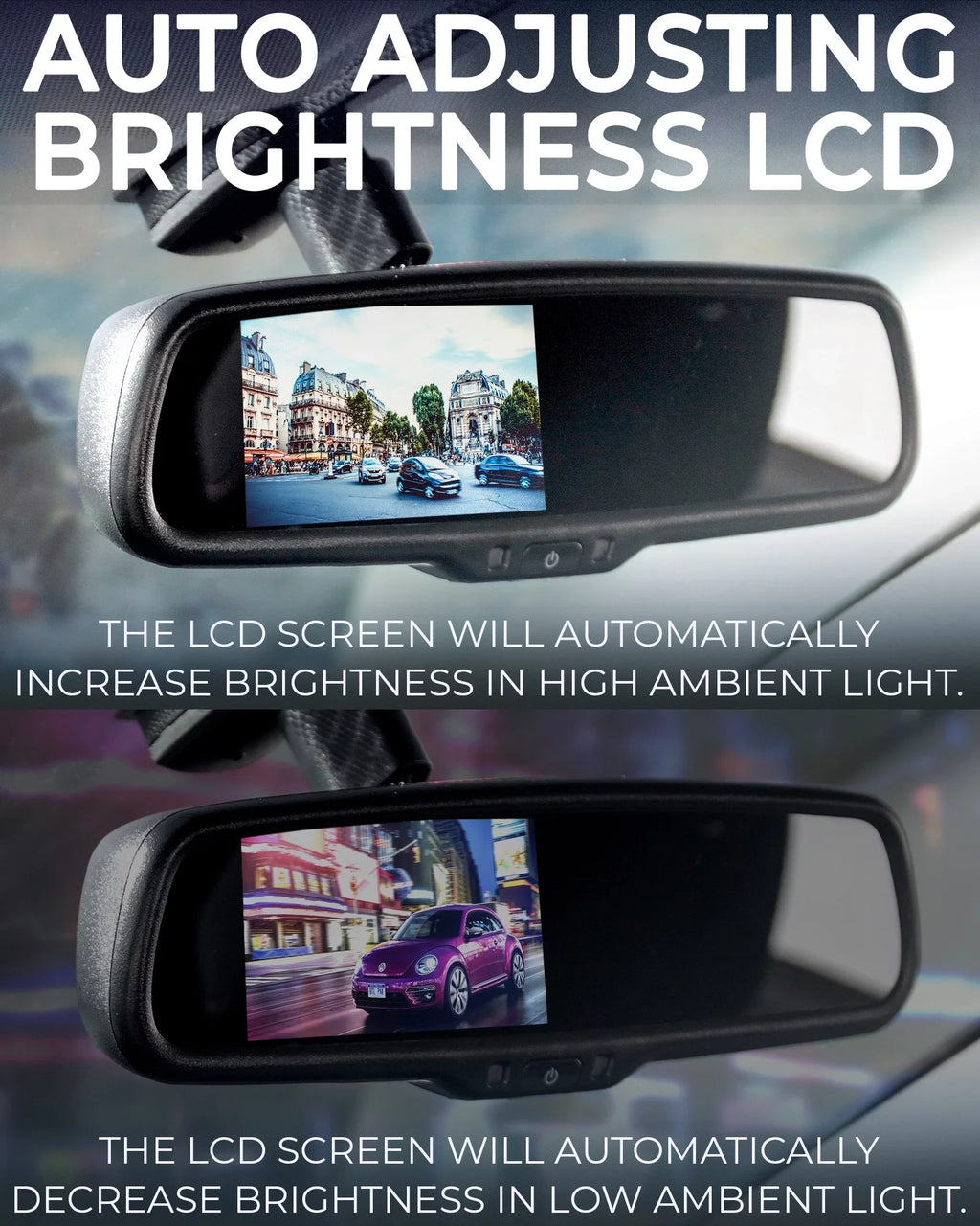 Master Tailgaters Universal OEM Rear View Mirror with 4.3" Auto-Adjusting Ultra Bright LCD, OnStar Buttons, and Compatibility for All Cars