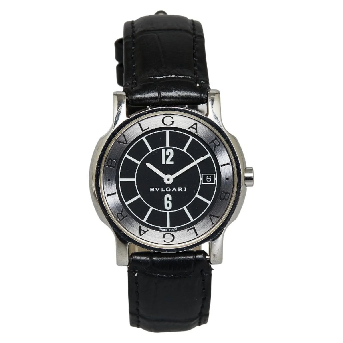 Pre-Owned BVLGARI Solotempo Leather (non-original) Watch ST35S Quartz Black Dial Stainless Steel Women's (Good)