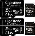 Gigastone 256GB Micro SD memory Card, 4K UHD Video, Surveillance Security Cam Action Camera Drone Professional, Dash Cams, 100MB/s Micro SDXC UHS-I A1 Class 10, 2 Pack (2x256GB)