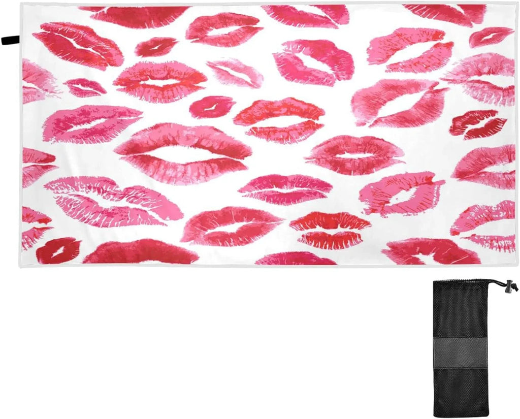 Bestwell Red Lips Beach Towel - Super Absorbent Oversized Travel Towels - Lightweight Compact Quick Dry Towel for Swimming Camping Holiday （159）