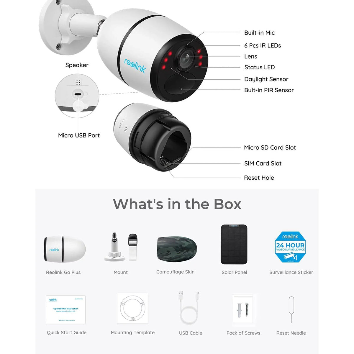 Reolink 2K+ 5MP Outdoor 4G LTE Cellular Battery-Powered Wireless Security Camera System, No WiFi Needed, Night Vision, Smart Person/Vehicle Detection, 2-Way Talk, Go Plus with White Solar Panel