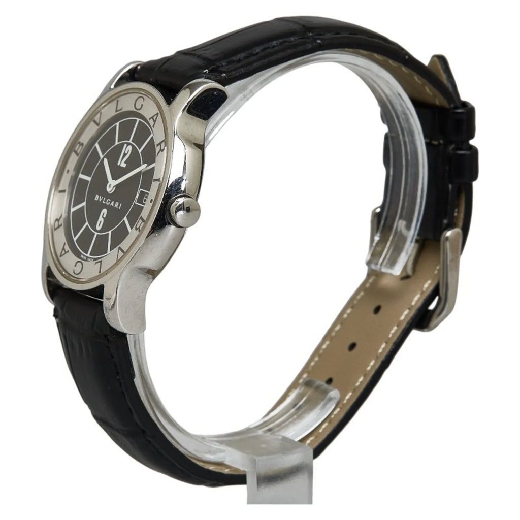 Pre-Owned BVLGARI Solotempo Leather (non-original) Watch ST35S Quartz Black Dial Stainless Steel Women's (Good)