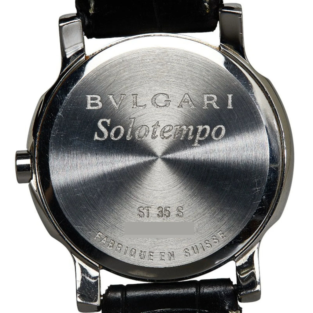 Pre-Owned BVLGARI Solotempo Leather (non-original) Watch ST35S Quartz Black Dial Stainless Steel Women's (Good)