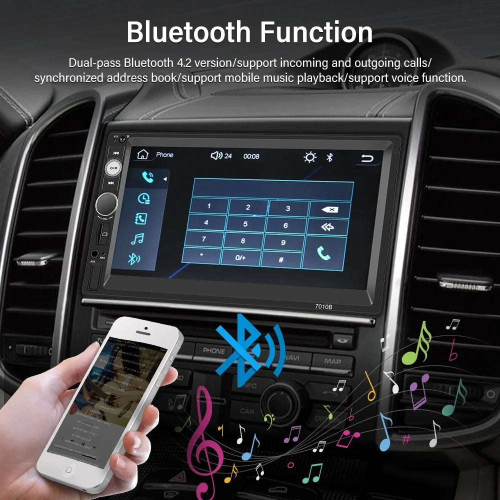 Podofo Double 2 Din 7'' Universal Car Stereo Radio Apple Carplay Android Auto Mirror Link HD Touch Screen Car Audio Multimedia Player MP3 MP5 Bluetooth FM USB, with Backup Camera