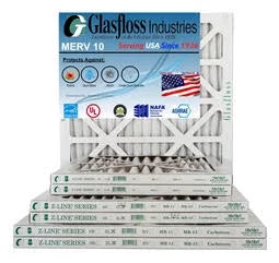 Glasfloss 14x30x1 - MERV 10 -Qty:12 - Furnace Air Filter - Made in USA (Actual Size: 13.5 x 29.5x7/8 inch)