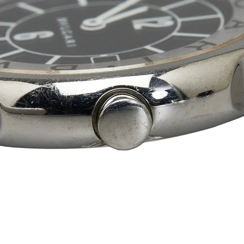 Pre-Owned BVLGARI Solotempo Leather (non-original) Watch ST35S Quartz Black Dial Stainless Steel Women's (Good)