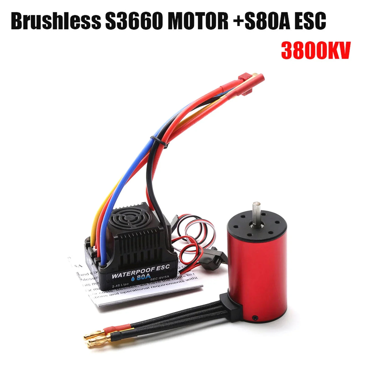 Pristin ESC,3800KV Motor Car S3660 1/8/ 1/10 Waterproof Motor ESC Speed Waterproof ERYUE ESC Combo Set 1/14 car Combo Set 1/8/ Motor 1/14 Car Motor 1/14 Motor ESC Combo
