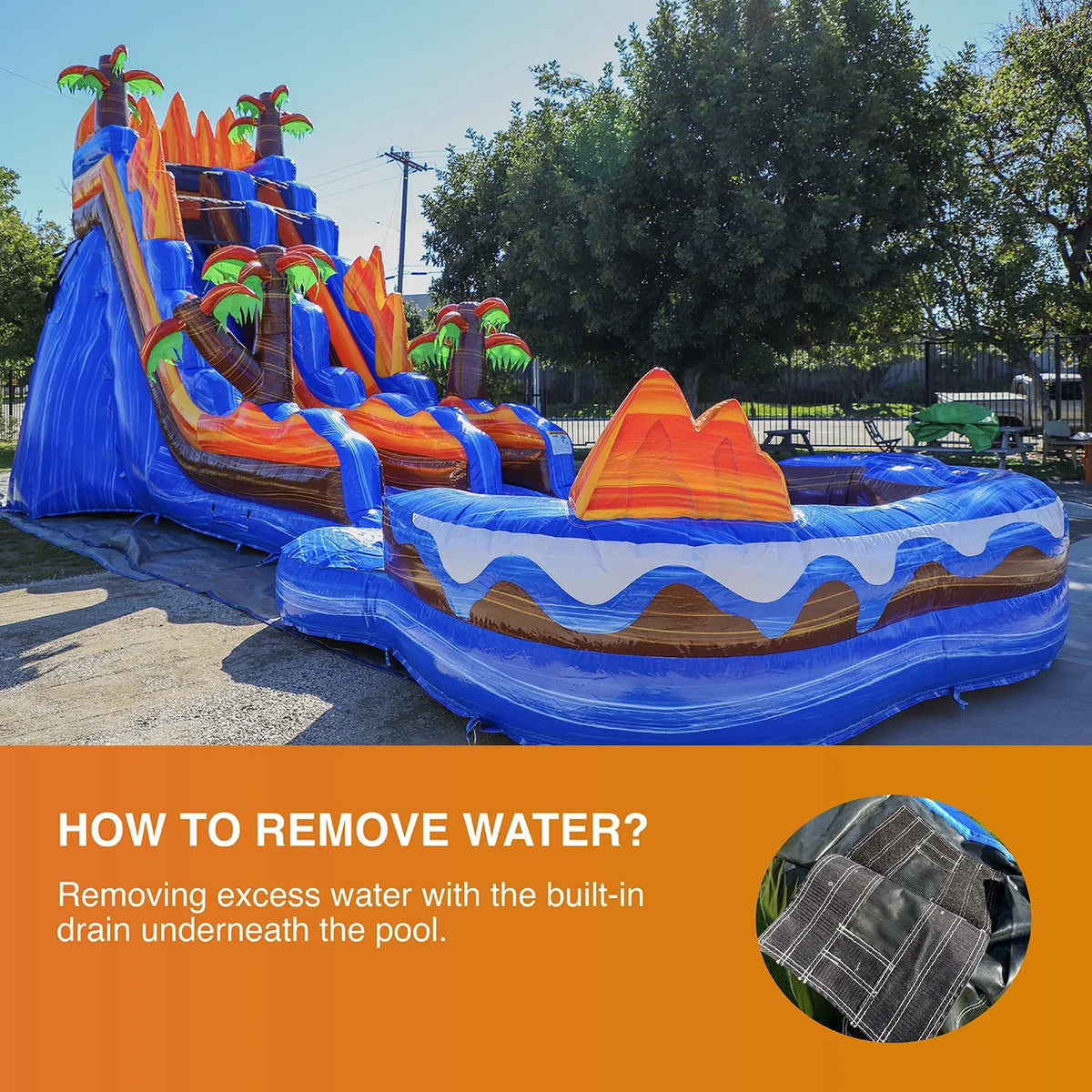 JumpOrange 19' Oasis Commercial Grade Water Slide Inflatable with Detachable Pool for Kids and Adults (with Blower), Outdoor Tall Waterslide, PVC Vinyl