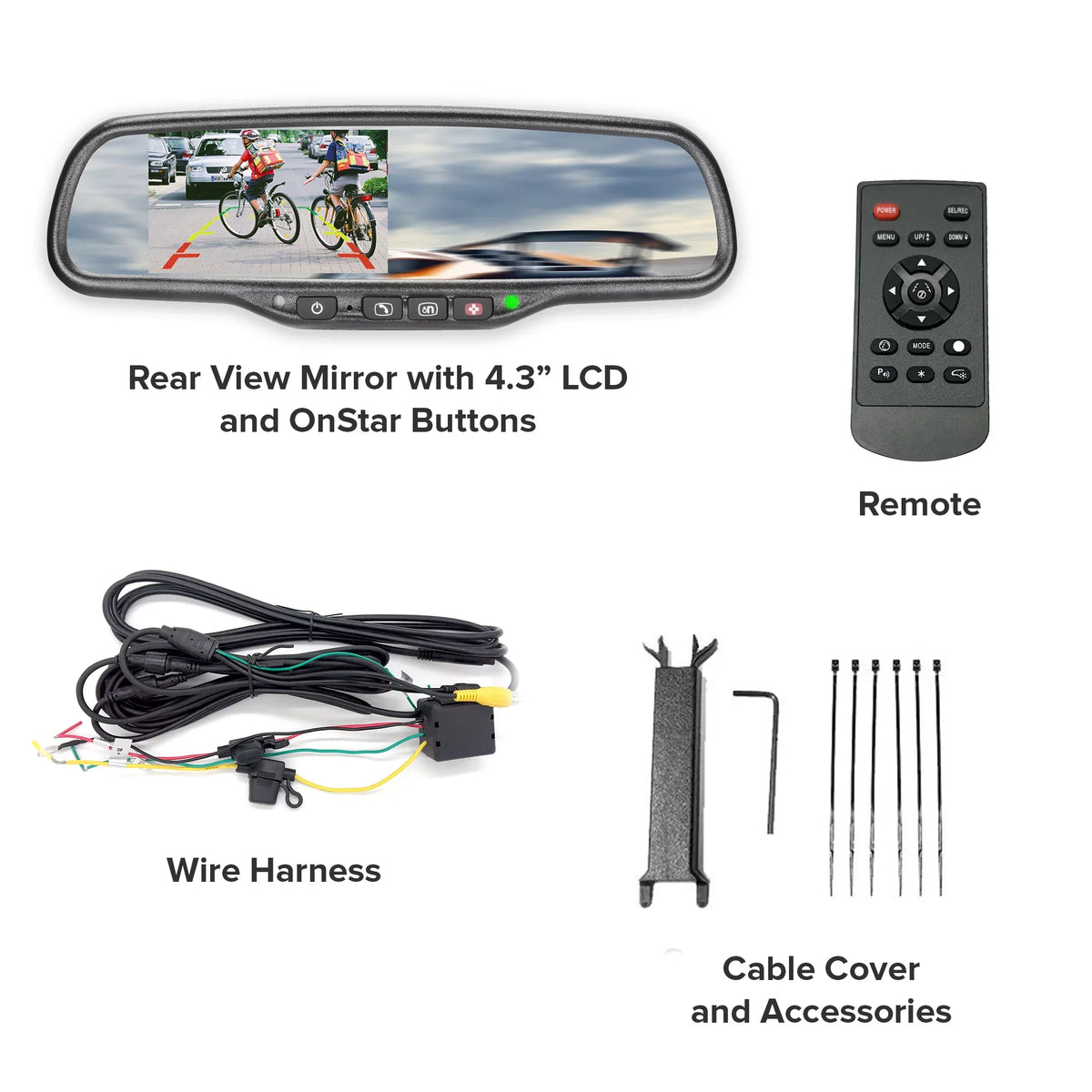 Master Tailgaters Universal OEM Rear View Mirror with 4.3" Auto-Adjusting Ultra Bright LCD, OnStar Buttons, and Compatibility for All Cars