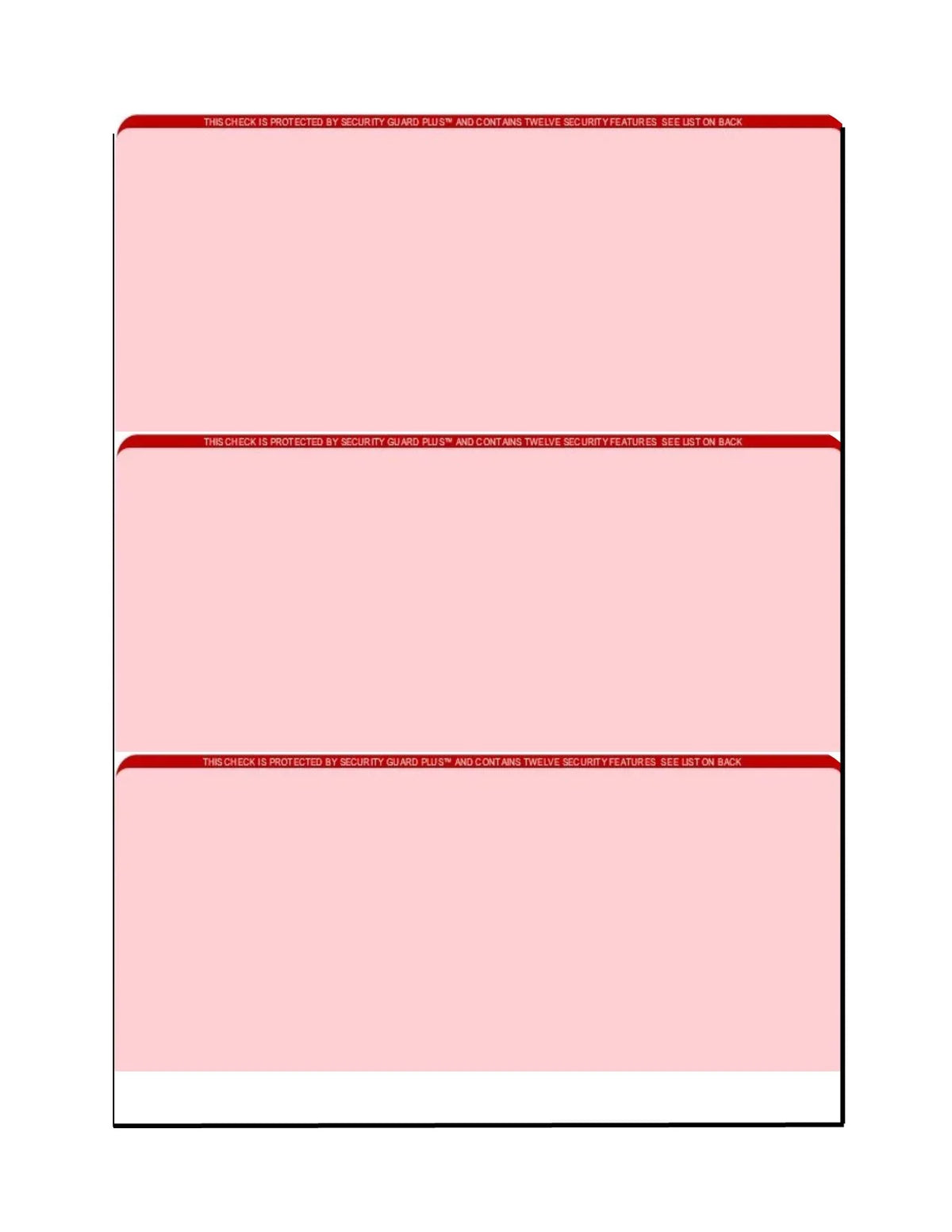 Zapco High-Security Check Paper, Red w Complex Background Pattern, 8-1/2" x 11", Microperfed with 3-Up Checks, 12 Security Features - PACK OF 100 SHEETS