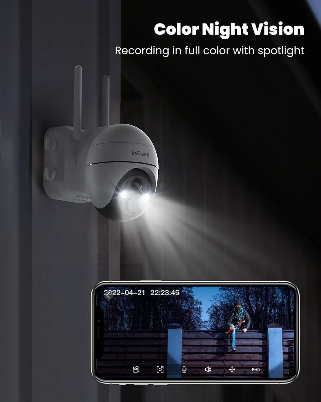 360° View PTZ Solar Security Cameras Wireless WiFi Outdoor, PIR Motion Detection, 2K/3MP Spotlight, Color Night Vision, Battery Powered Outdoor Solar Home Surveillance Camera, Work with Alexa