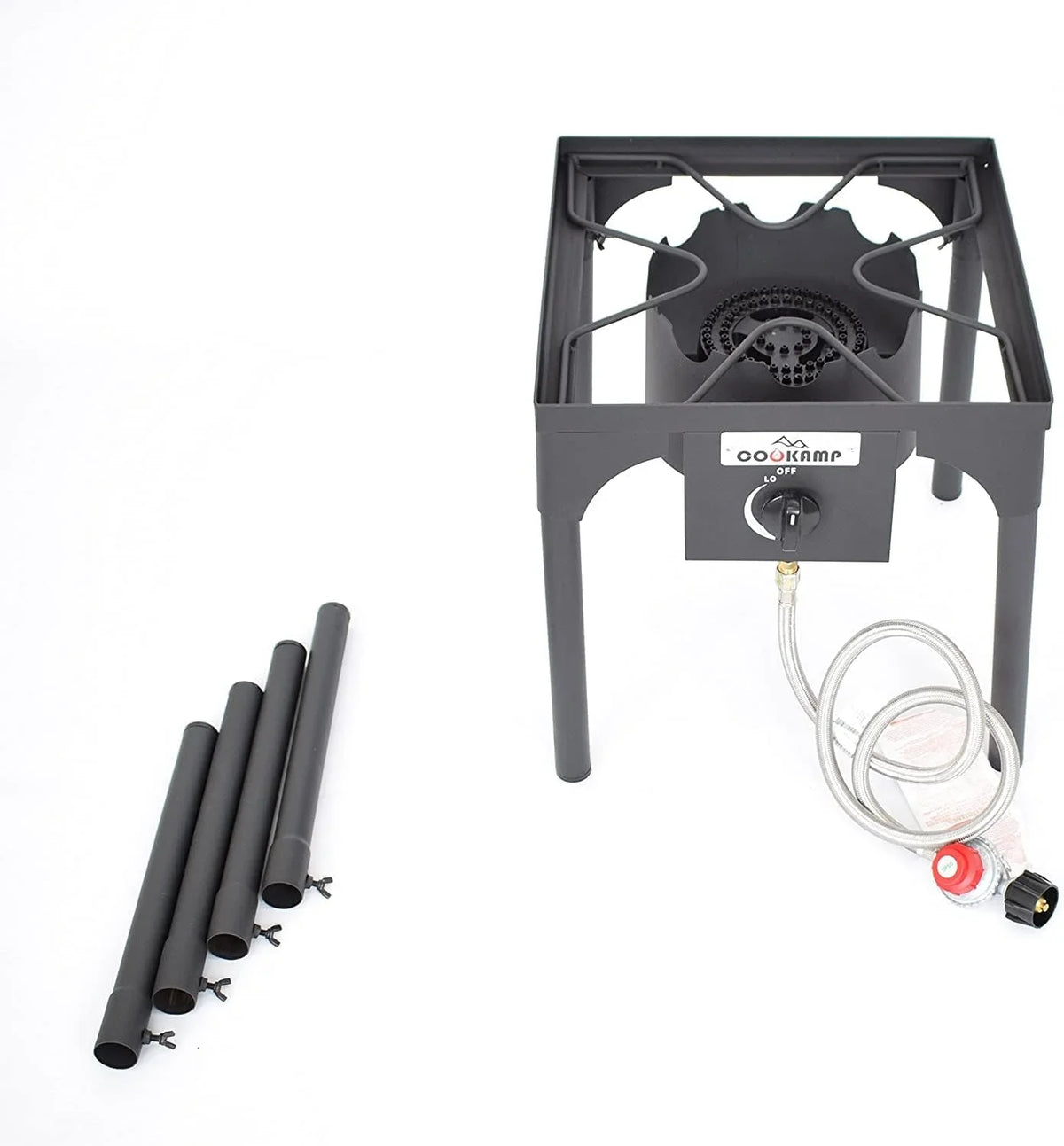 High Pressure Banjo Outdoor Camp Stove with Adjustable Height. 0-20 PSI Adjustable Regulator and Steel Braided Hose (1-Burner)