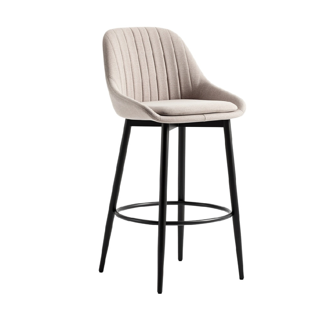 Modern Upholstered Bar Stool with Black Metal Frame and Comfortable Seating