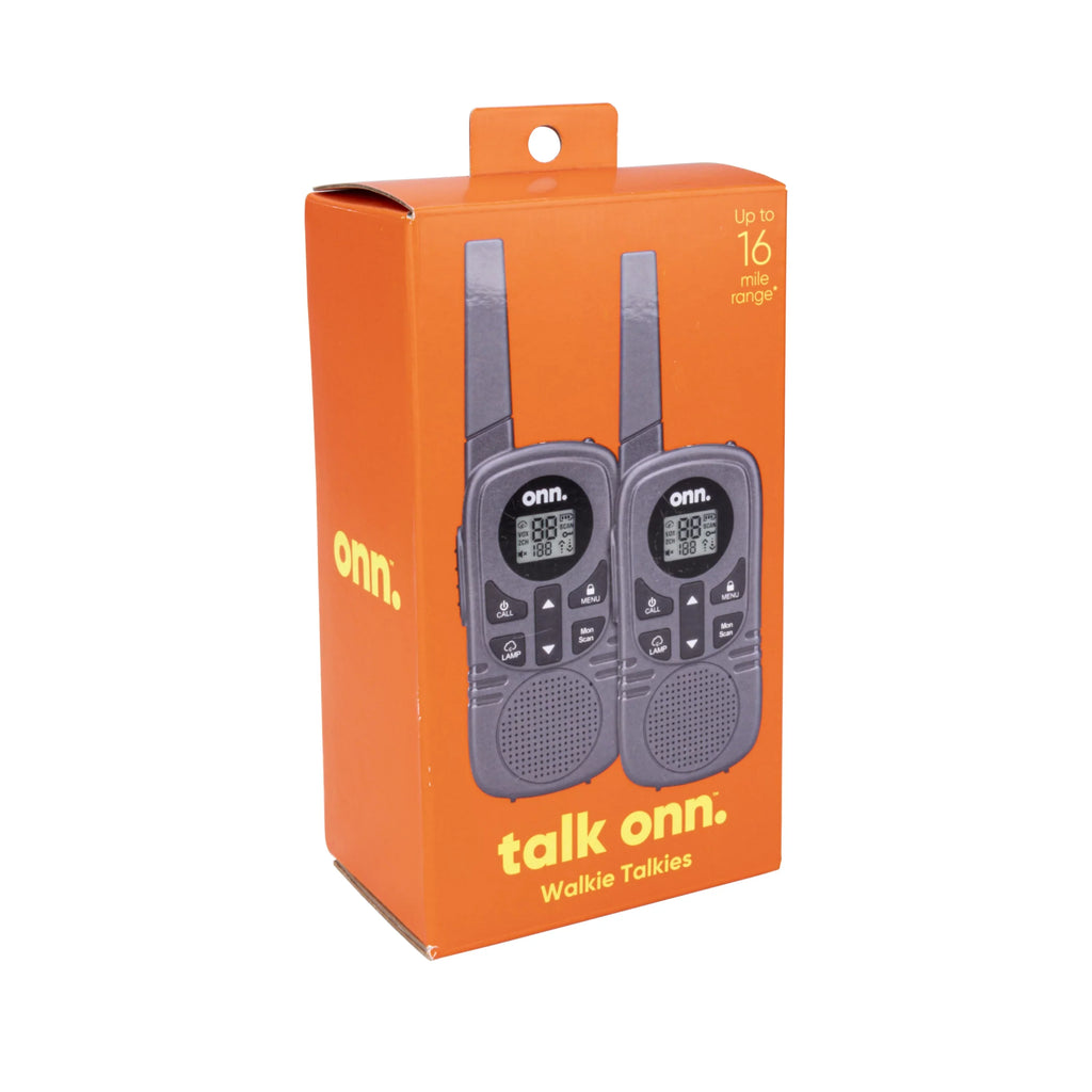 Onn. 16 Miles Walkie Talkies 2 pack with Two Way Radios, LED Light, 121 privacy Channels