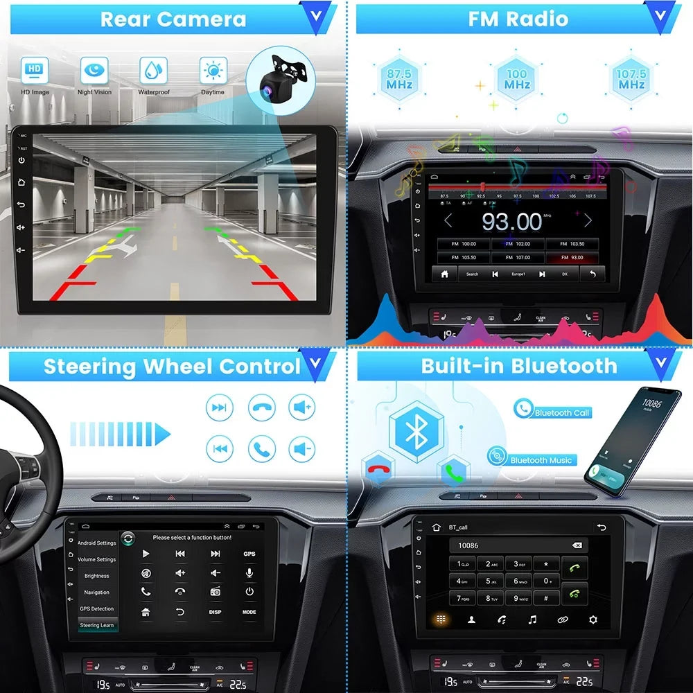 Podofo 2+32G for Toyota Camry 2006-2011 Car Stereo Radio Wireless Carplay Android Auto Mirror Link 9'' Touchscreen HD 1080P WIFI GPS Hifi FM Bluetooth, AHD Backup Camera