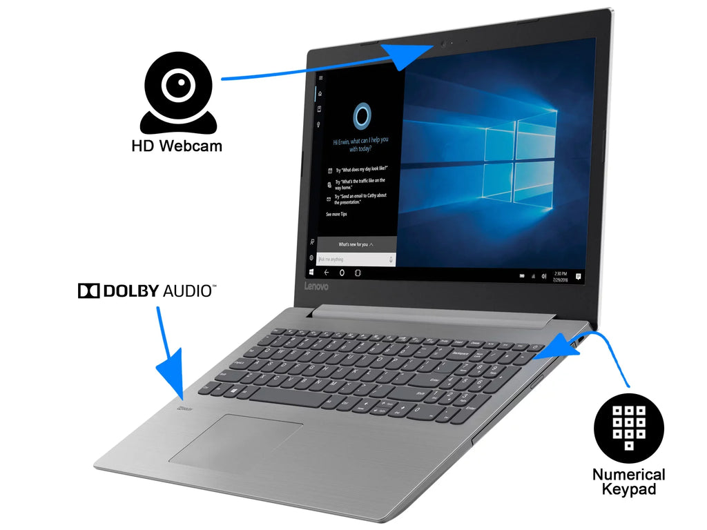 IdeaPad 330 Notebook, 15.6" HD Display, Intel Celeron N4000 Upto 2.6GHz, 8GB RAM, 512GB SSD, UK Keyboard, DVDRW, HDMI, Card Reader, Wi-Fi, Bluetooth, Windows 10 Pro