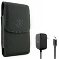 Holster Leather Case Belt Clip w 5ft Long 15W Fast Home Charger for LG V40 ThinQ, V35 ThinQ, Premier Pro Plus (L455DL), G8X ThinQ, Stylo 4 Plus, Harmony 4 - Lively Jitterbug Smart3