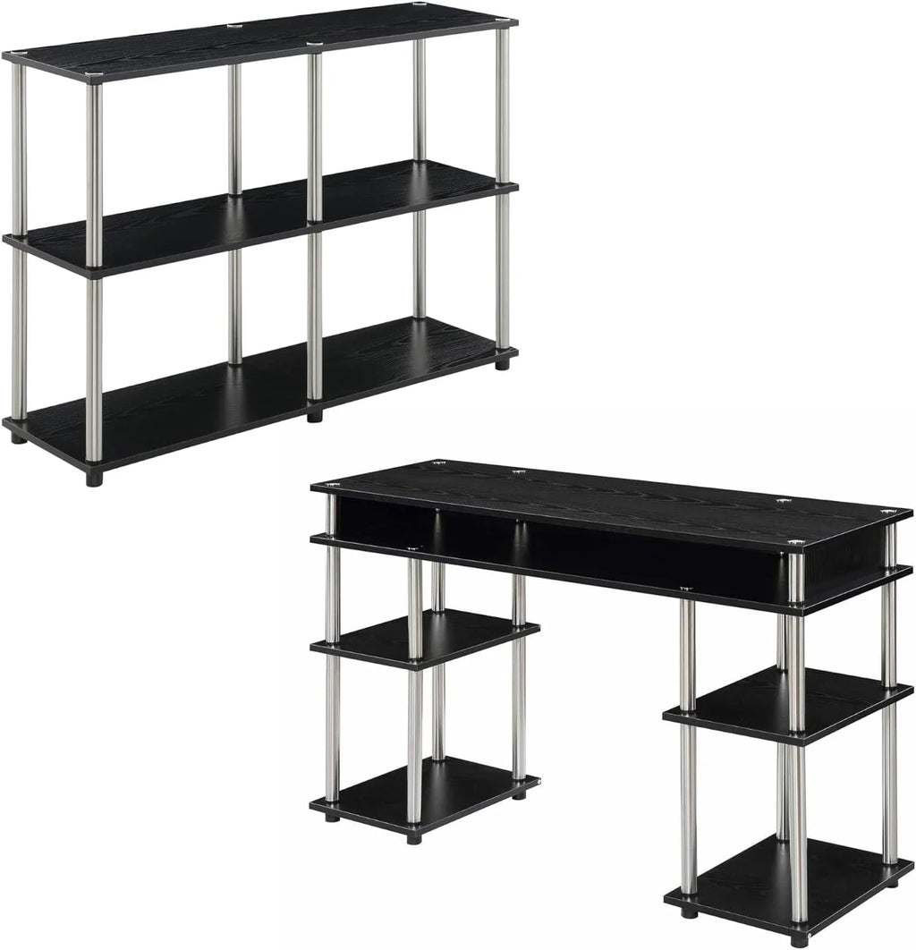 HOZO Designs2Go No Tools Office Contemporary Home Study, Modern Organization, 2-Piece Set (Desk, Console Table), Black