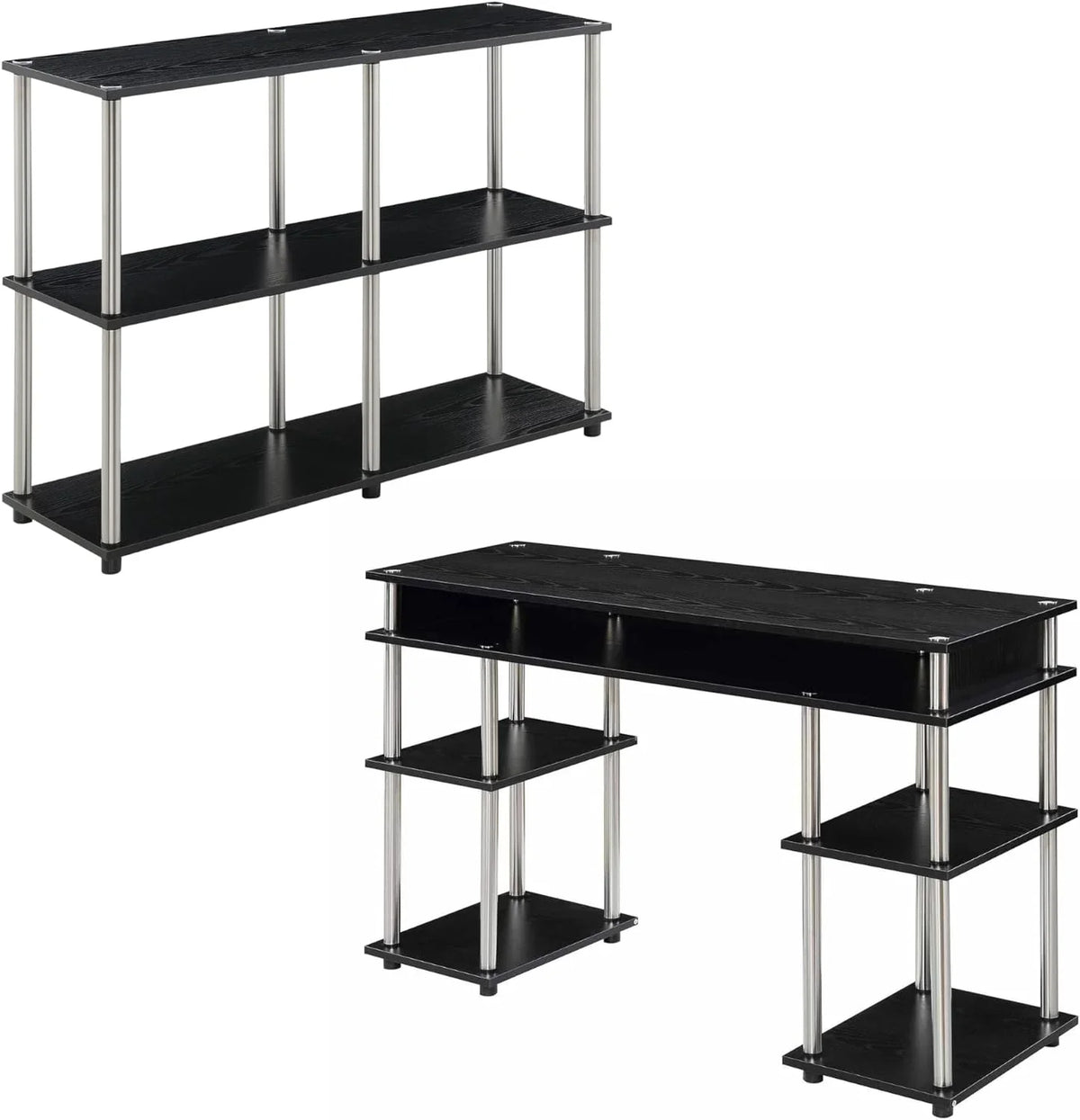 HOZO Designs2Go No Tools Office Contemporary Home Study, Modern Organization, 2-Piece Set (Desk, Console Table), Black