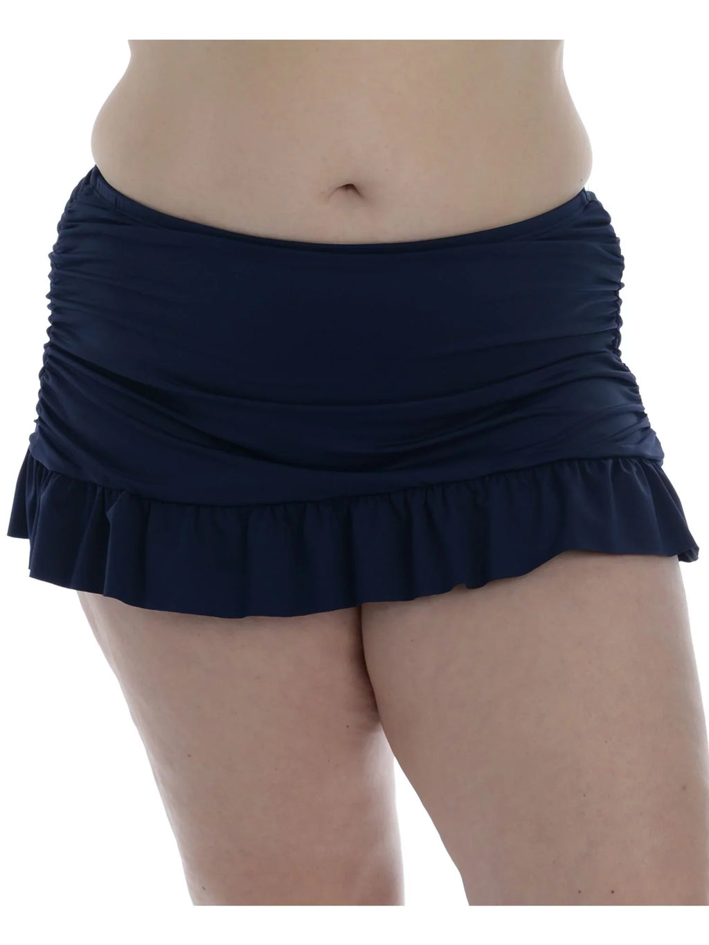 LA BLANCA Women's Navy Stretch Tummy Control Ruched Lined Moderate Coverage Ruffled Island Goddess Swim Skirt Swimsuit Bottom 16W