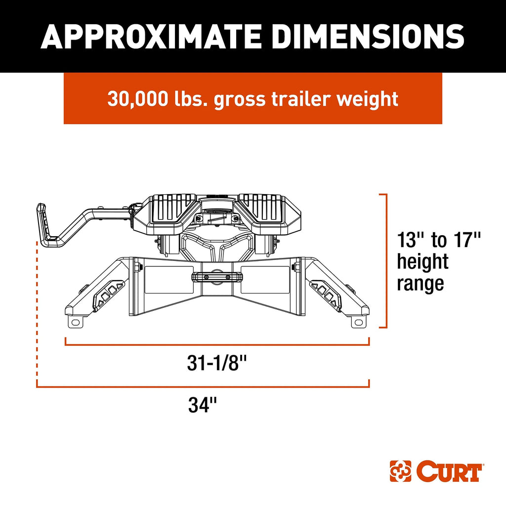 CURT 16320 PowerRide 30K 5th Rim Towing Hitch, 30,000 Pound Capacity