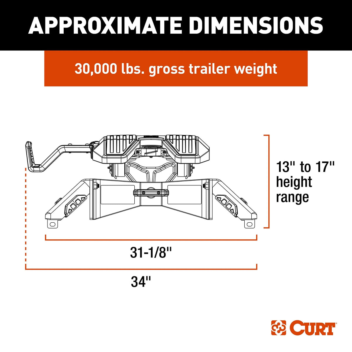 CURT 16320 PowerRide 30K 5th Rim Towing Hitch, 30,000 Pound Capacity