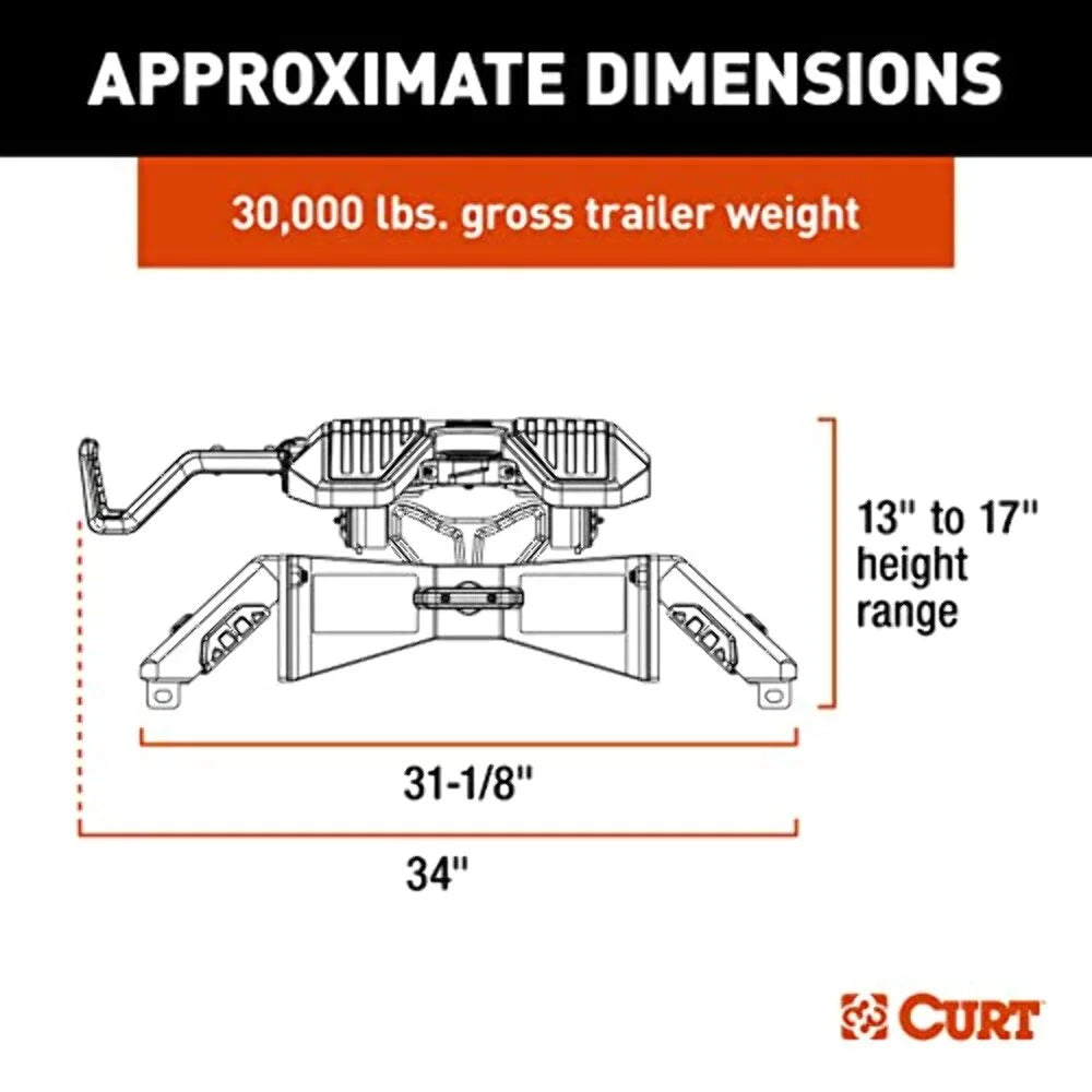 CURT 16320 PowerRide 30K 5th Rim Towing Hitch, 30,000 Pound Capacity