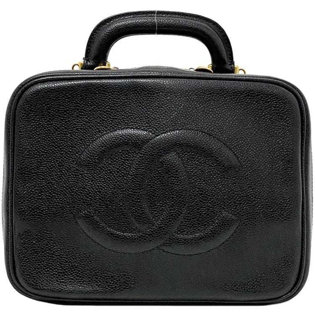 Pre-Owned Chanel Handbag Vanity Bag Black Gold Cocomark A07061 Leather GP Caviar Skin 4th CHANEL Stitch (Good)