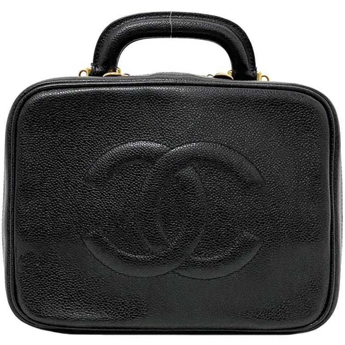 Pre-Owned Chanel Handbag Vanity Bag Black Gold Cocomark A07061 Leather GP Caviar Skin 4th CHANEL Stitch (Good)