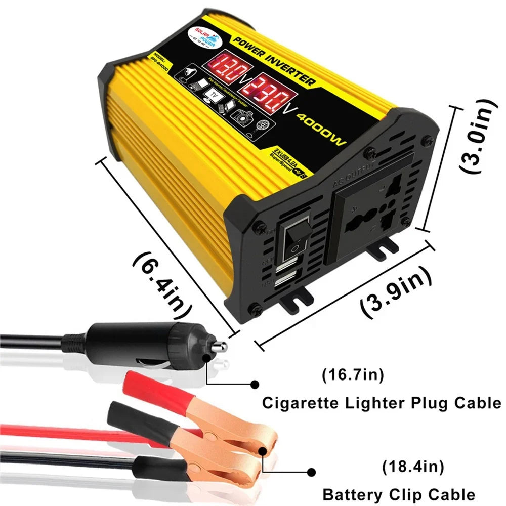 Gecheer Portable Inverter Car Power Inverters DC12Volt To AC110220Volt Transformer 4000W Modified SineWave Inverter Dual USB Display Auto Inverters
