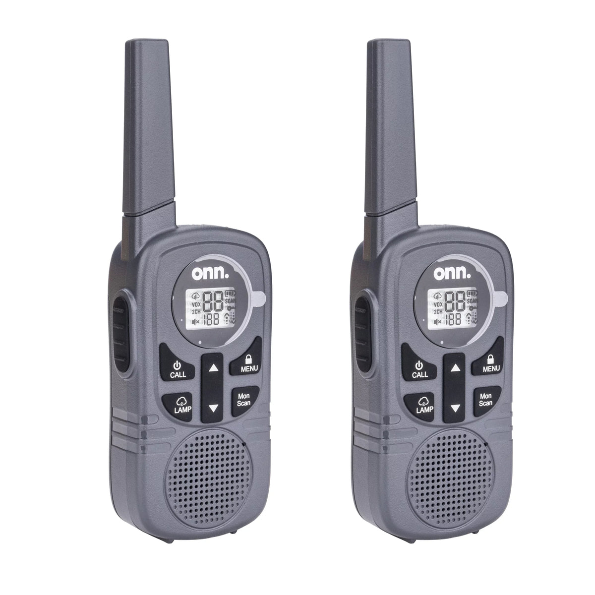 Onn. 16 Miles Walkie Talkies 2 pack with Two Way Radios, LED Light, 121 privacy Channels