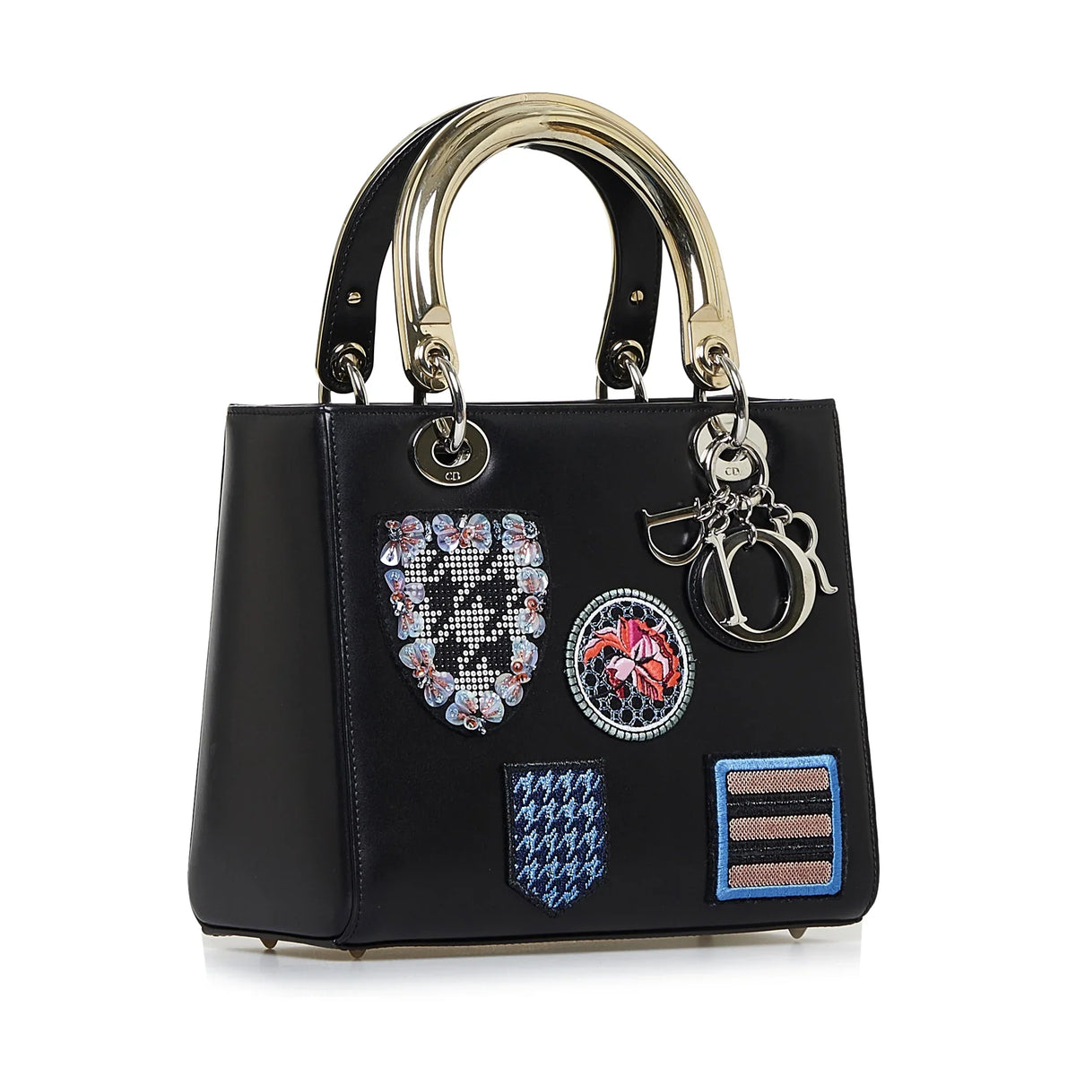 Pre-Owned Authenticated Medium Judgement Lady Dior Calf Leather Black Satchel Unisex (Good)