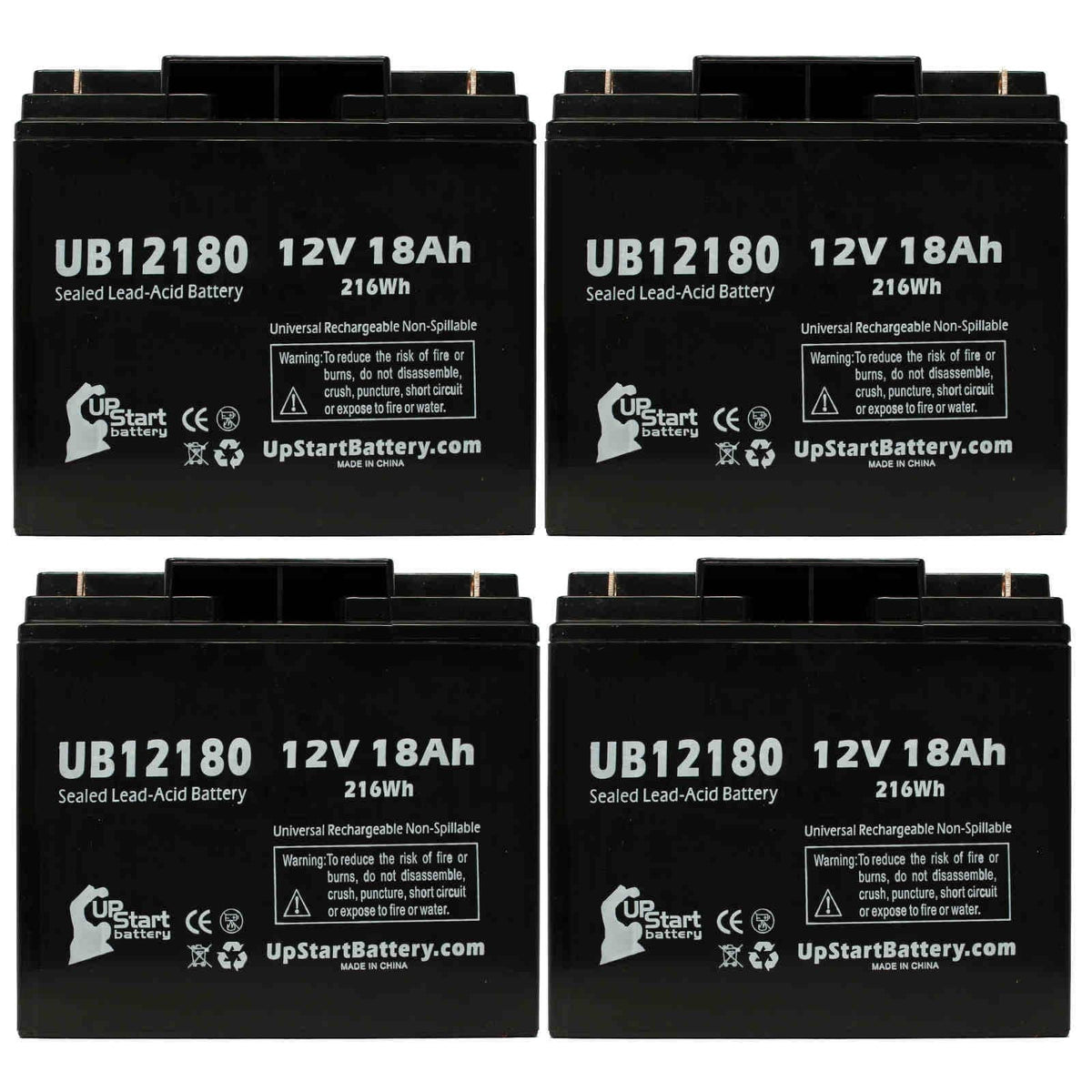 4x Pack - Compatible Datascope INTRA AORTA PUMP SYSTEM 100 Battery - Replacement UB12180 Universal Sealed Lead Acid Battery (12V, 18Ah, 18000mAh, T4 Terminal, AGM, SLA)