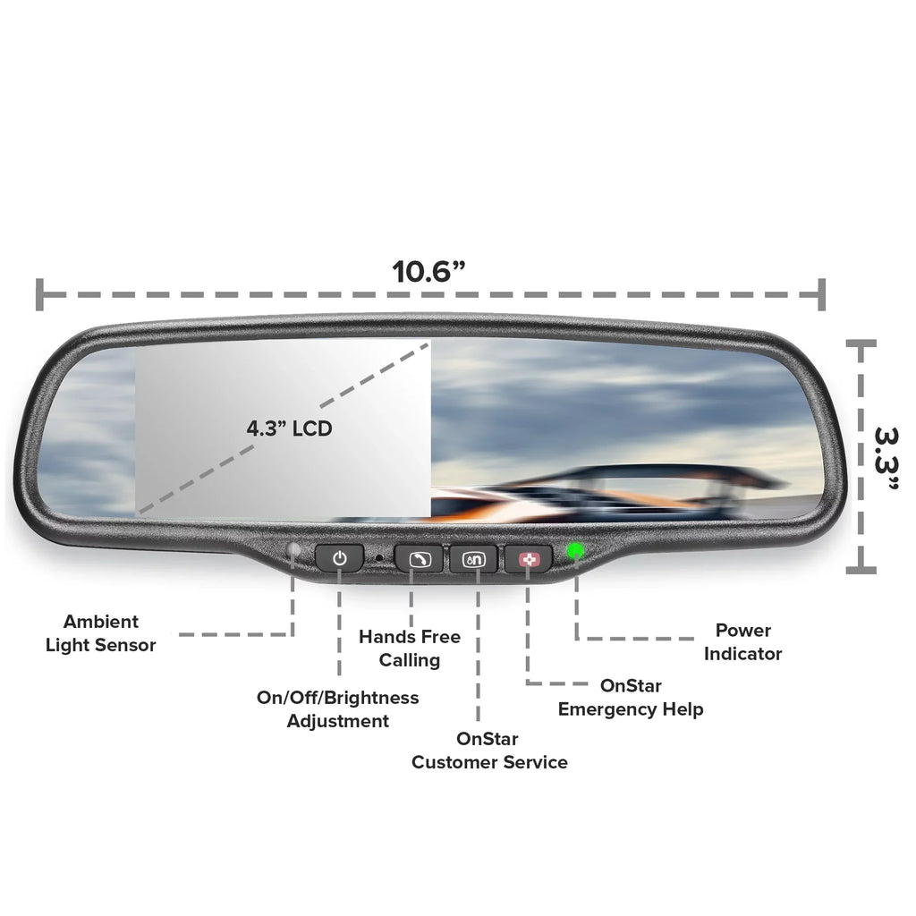 Master Tailgaters Universal OEM Rear View Mirror with 4.3" Auto-Adjusting Ultra Bright LCD, OnStar Buttons, and Compatibility for All Cars