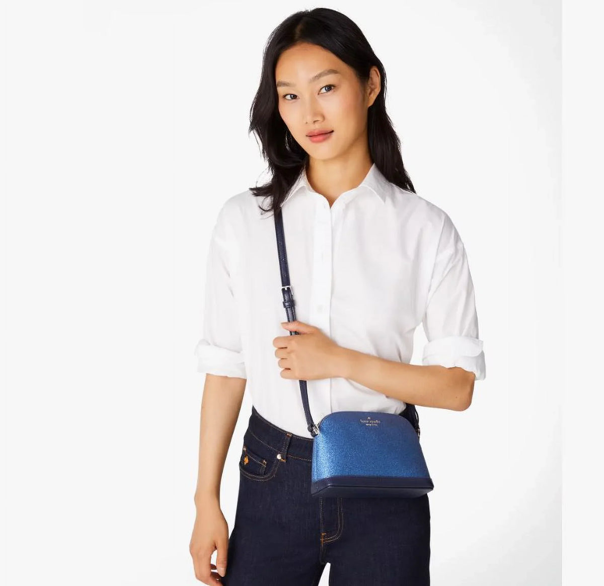 Kate Spade Crossbody Purse Tinsel Glitter Small Dome Blue Womens Accessories NEW