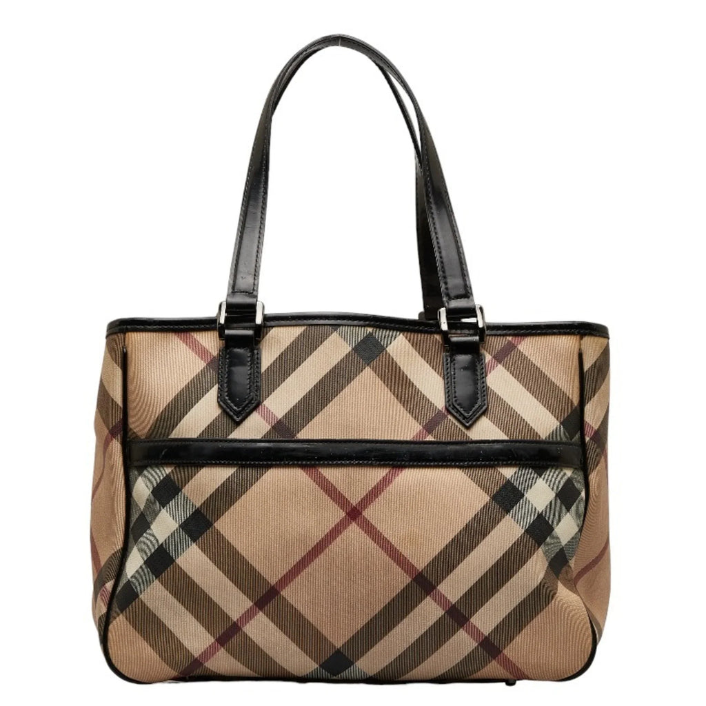 Pre-Owned Burberry Nova Check Handbag Tote Bag Beige Black PVC Patent Leather Women's BURBERRY (Good)