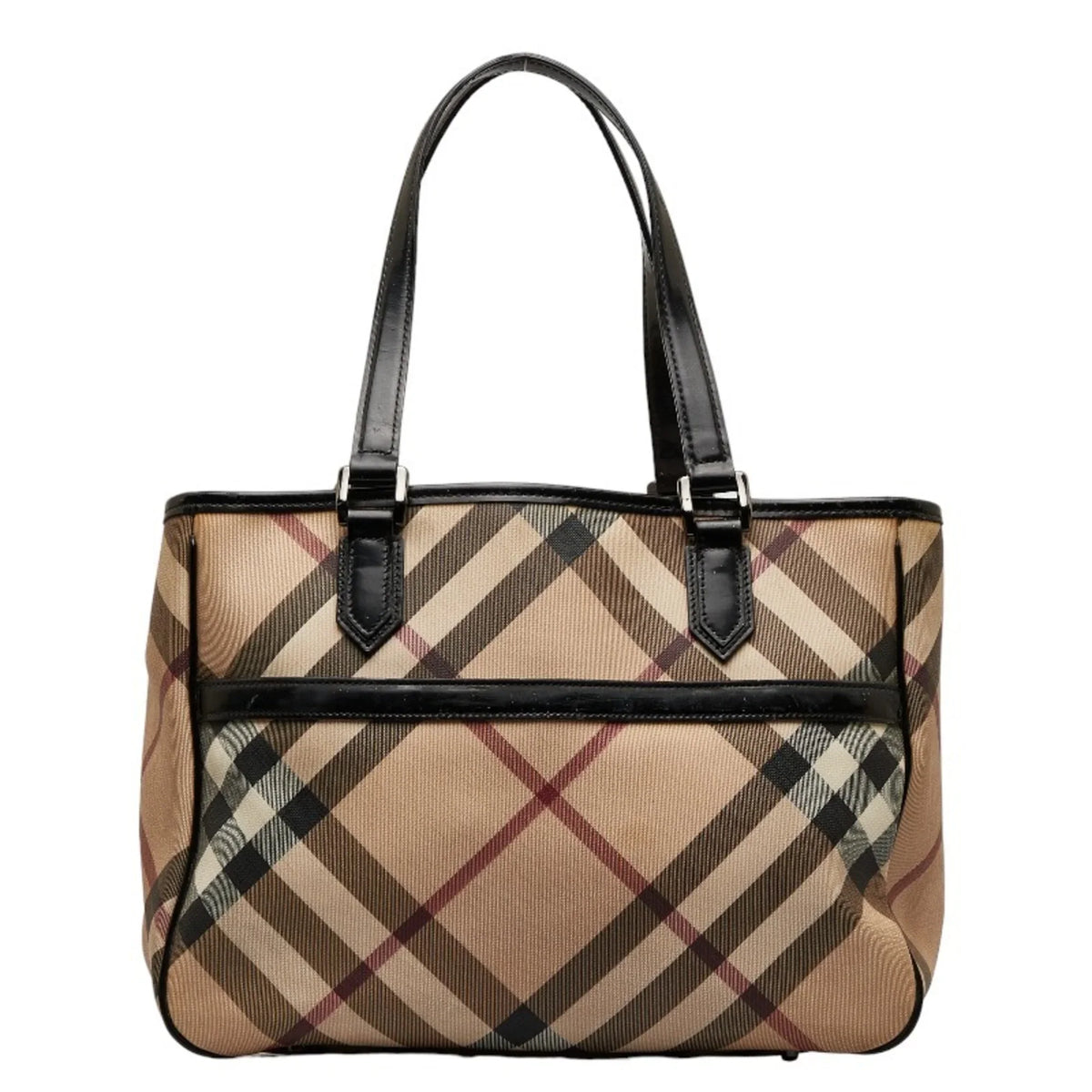 Pre-Owned Burberry Nova Check Handbag Tote Bag Beige Black PVC Patent Leather Women's BURBERRY (Good)