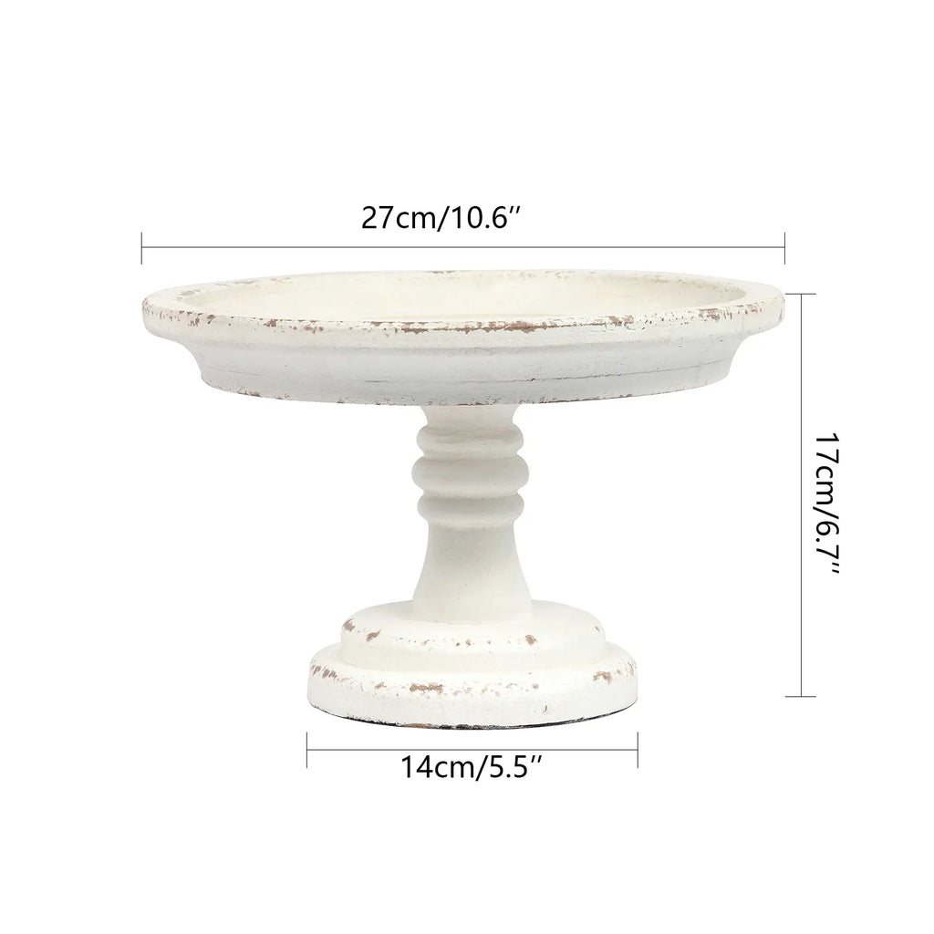 SOFE Farmhouse Wood Round Cake Stand for Table Decoration 11"x 7", Distressed Finished White