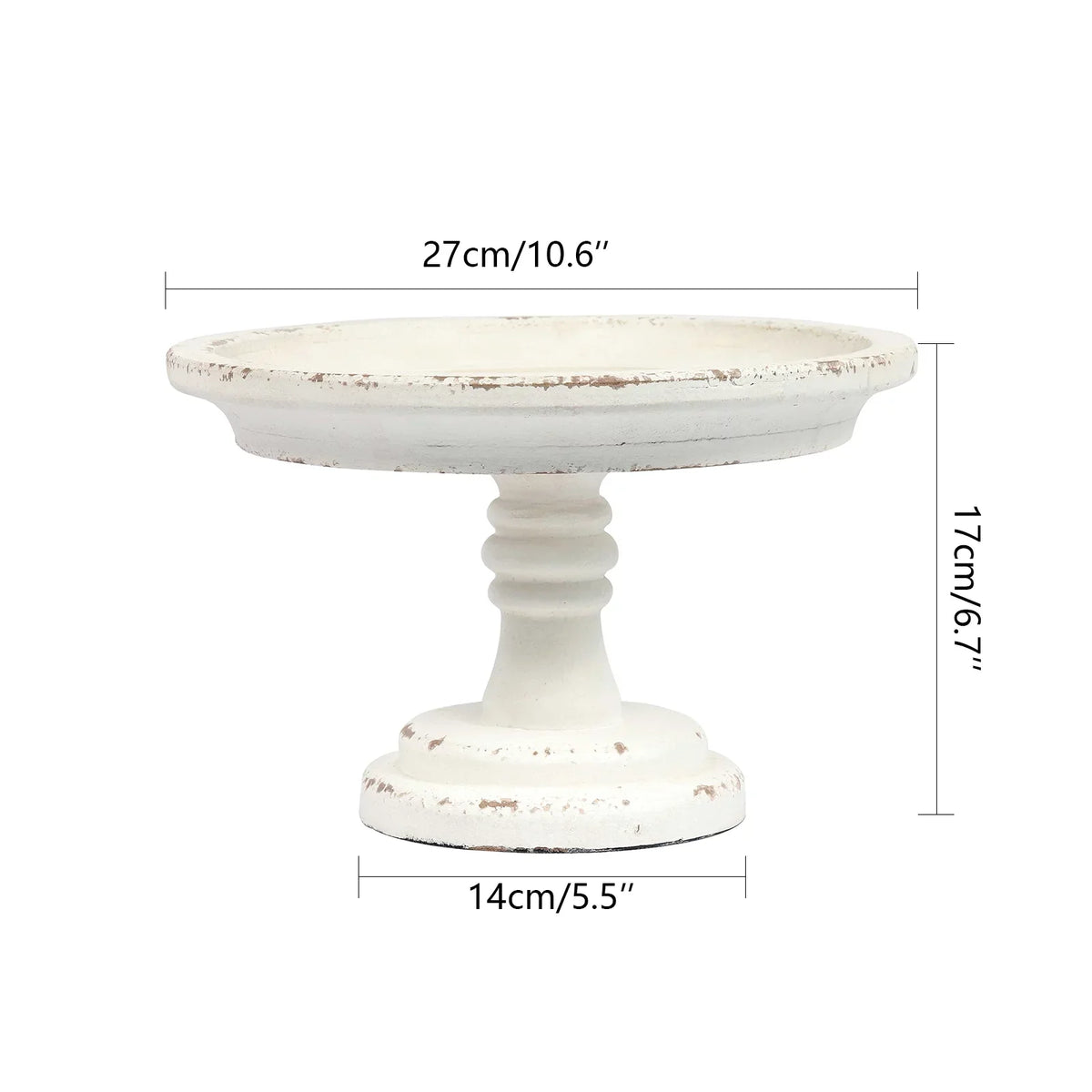 SOFE Farmhouse Wood Round Cake Stand for Table Decoration 11"x 7", Distressed Finished White