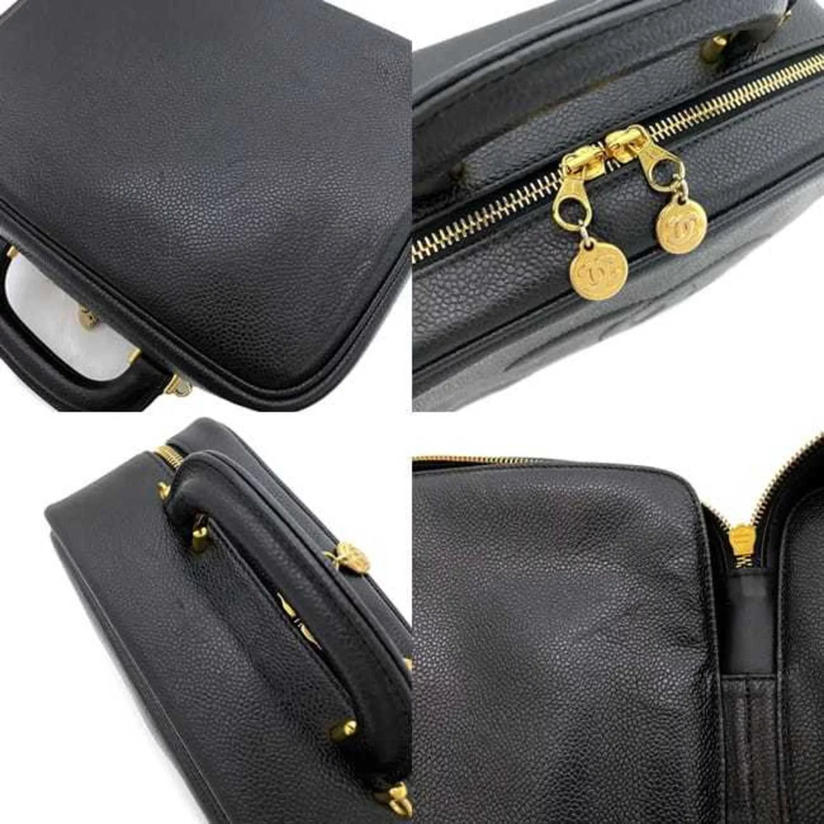 Pre-Owned Chanel Handbag Vanity Bag Black Gold Cocomark A07061 Leather GP Caviar Skin 4th CHANEL Stitch (Good)