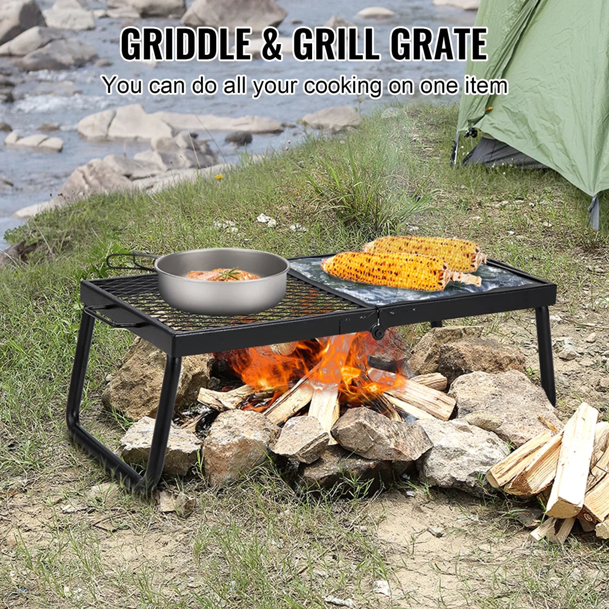Folding Campfire Grill Portable Camping Fire Pit Steel Outdoor BBQ Picnic
