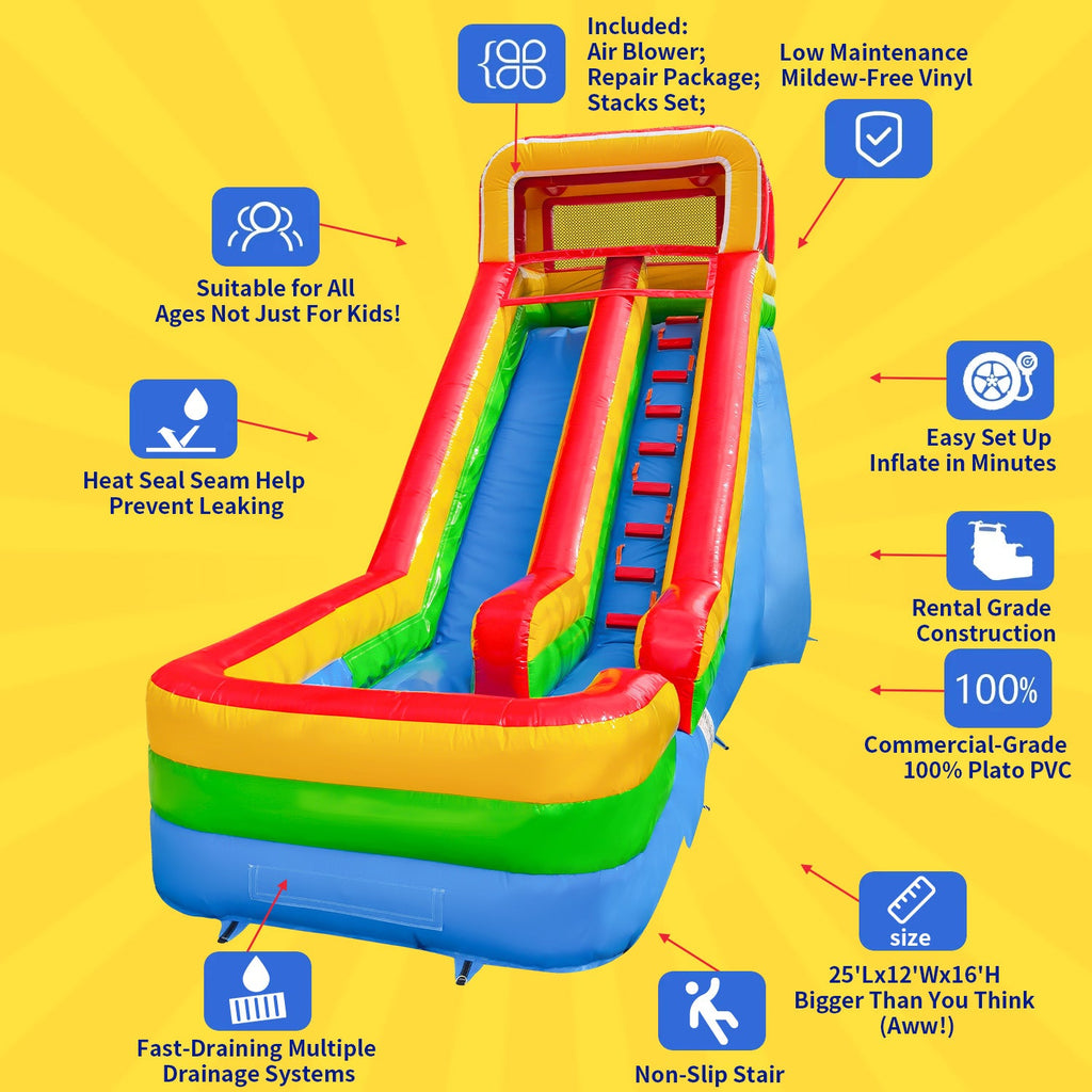 GOOSH 16 FT Inflatable Water Slide with Air Blower, Blow Up Kid Water Slide for Backyard Outdoor Fun, Commercial Grade Water Slide Inflatable- Climbing Wall, Slides & Splash Pool