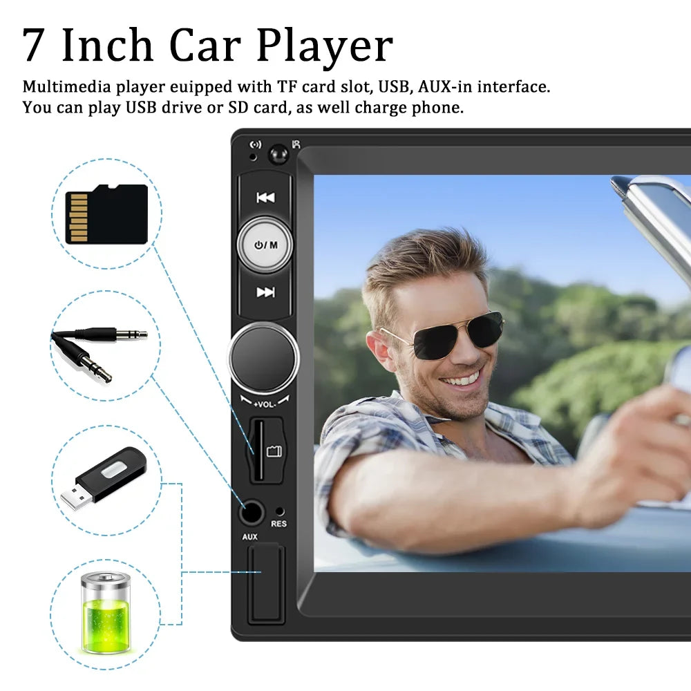 Podofo Double 2 Din 7'' Universal Car Stereo Radio Apple Carplay Android Auto Mirror Link HD Touch Screen Car Audio Multimedia Player MP3 MP5 Bluetooth FM USB, with Backup Camera
