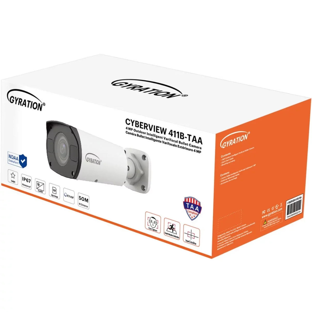 Gyration CYBERVIEW 411B-TAA 4 Megapixel Indoor/Outdoor HD Network Camera, Color, Bullet, TAA Compliant