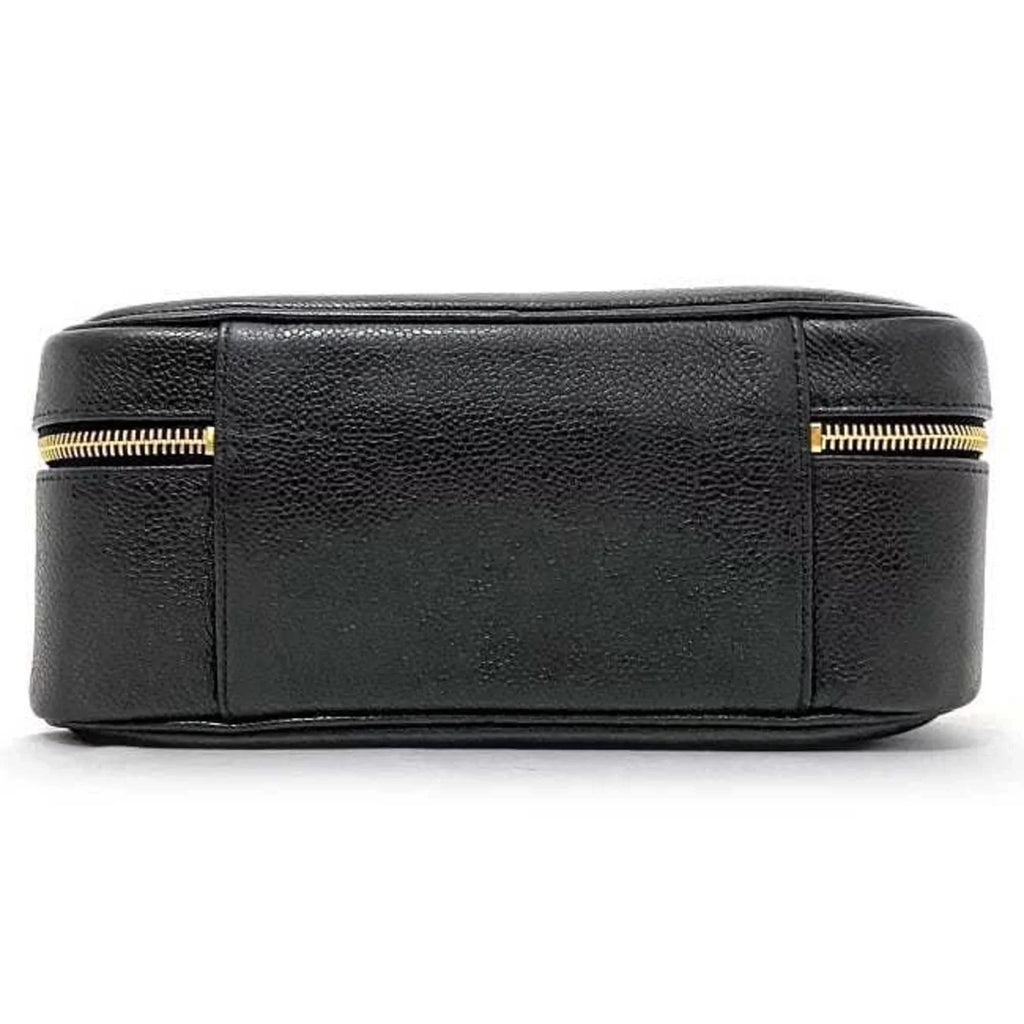 Pre-Owned Chanel Handbag Vanity Bag Black Gold Cocomark A07061 Leather GP Caviar Skin 4th CHANEL Stitch (Good)