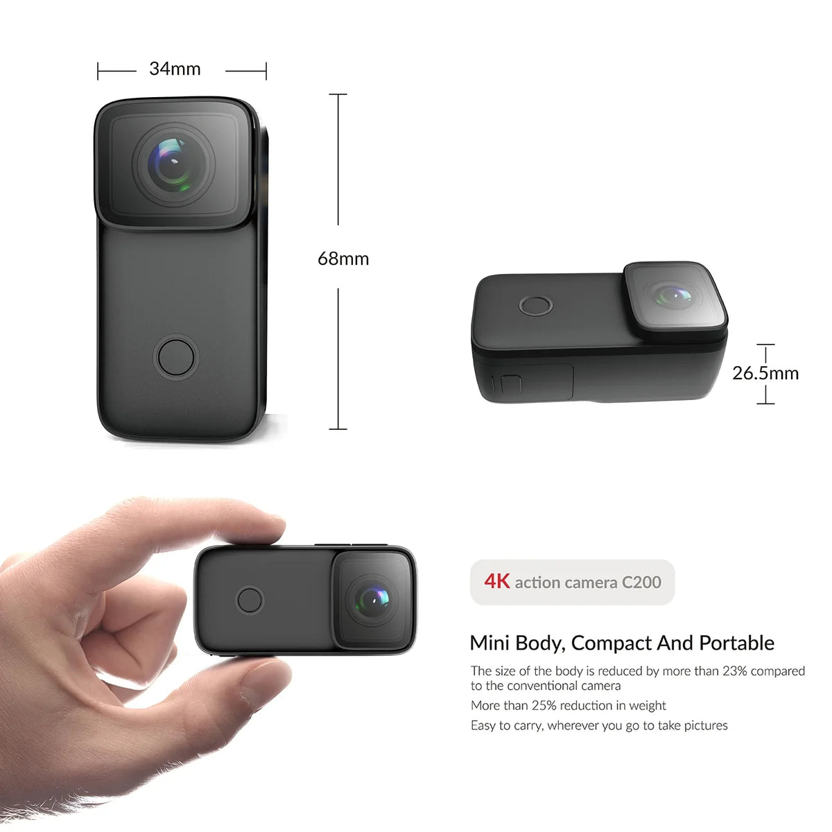 SJCAM C200 4K WiFi Action with 1.28 Inch IPS Screen 5M Body Waterproof 6- -Shake Supports Face Re