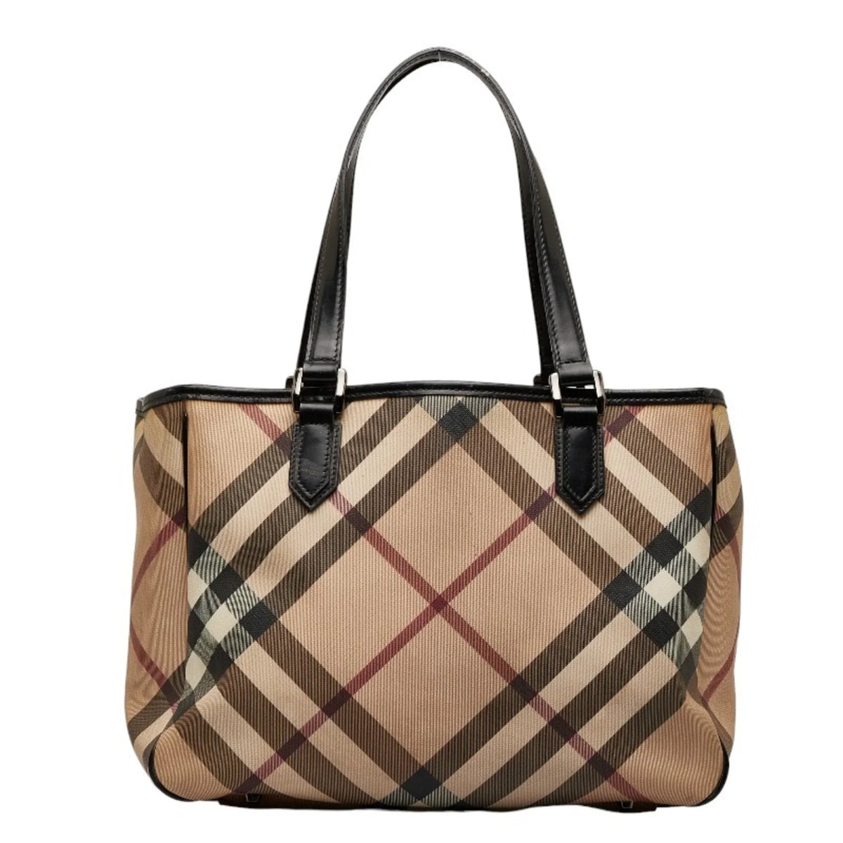 Pre-Owned Burberry Nova Check Handbag Tote Bag Beige Black PVC Patent Leather Women's BURBERRY (Good)