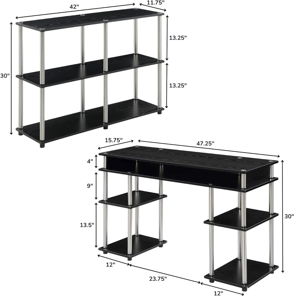 HOZO Designs2Go No Tools Office Contemporary Home Study, Modern Organization, 2-Piece Set (Desk, Console Table), Black