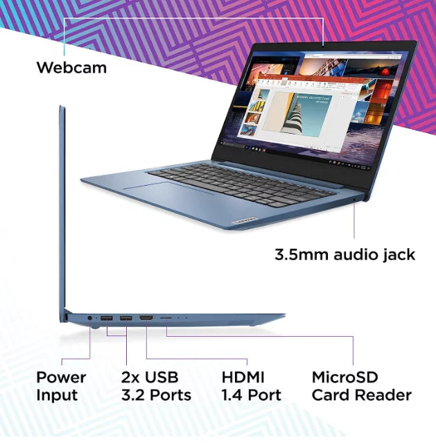 Open Box IdeaPad 14" HD Non Touch Intel N4020 4 64GB eMMC Ice Blue 81VU0079US