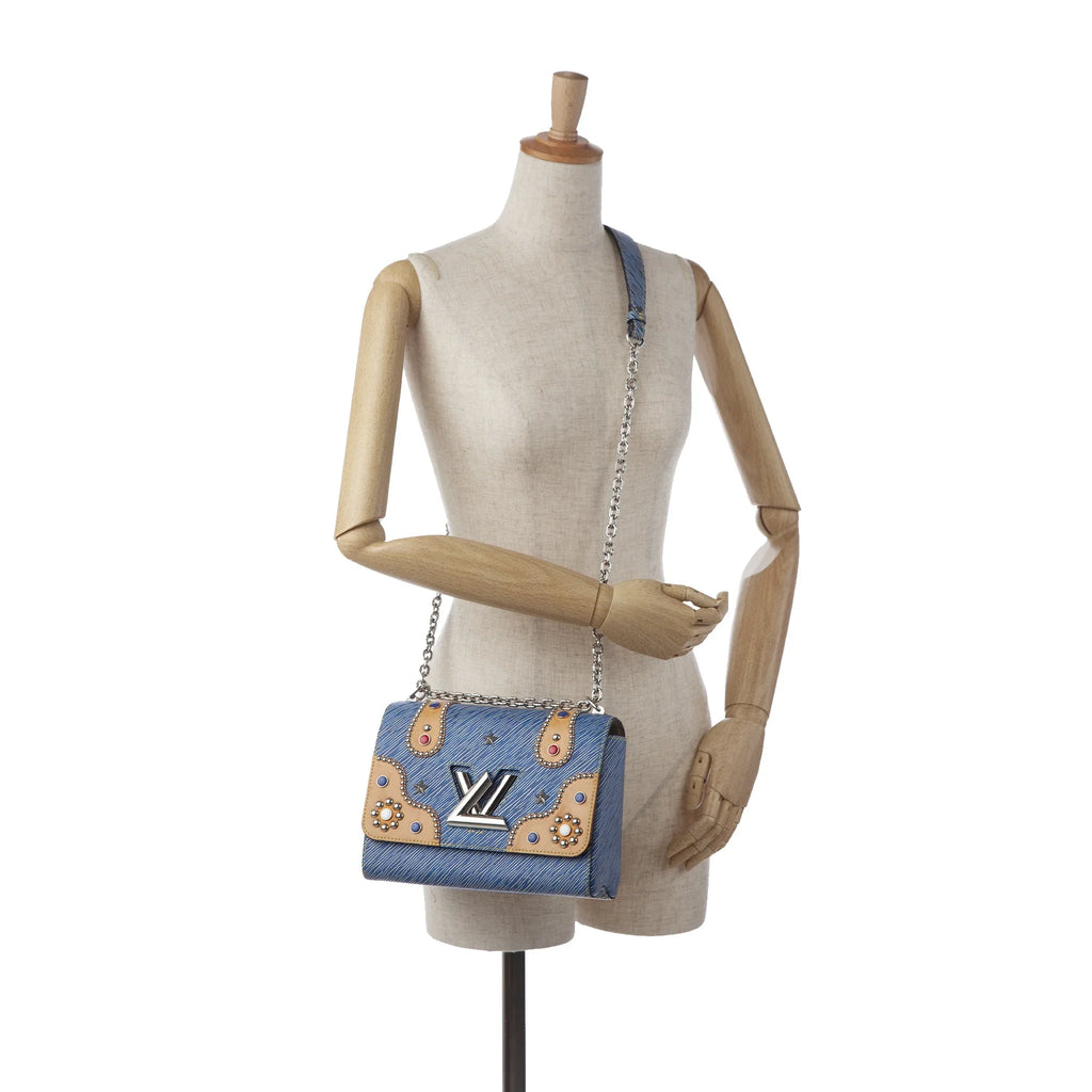 Pre-Owned Authenticated Louis Vuitton Studded Epi Twist MM Leather Blue Crossbody Bag Unisex (Good)